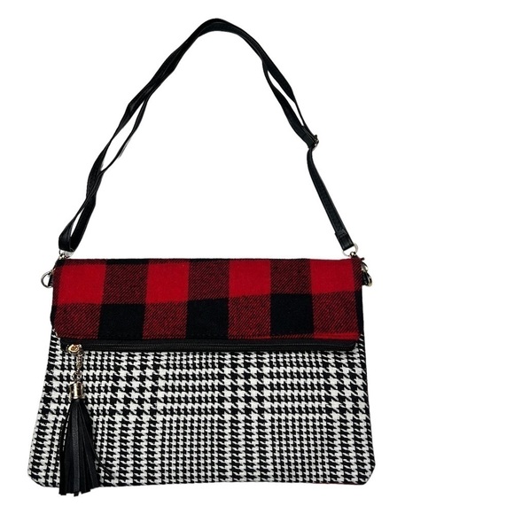 NWT LIB NEW YORK Plaid Fold Over Crossbody Clutch Bag With Wristlet - Picture 4 of 16